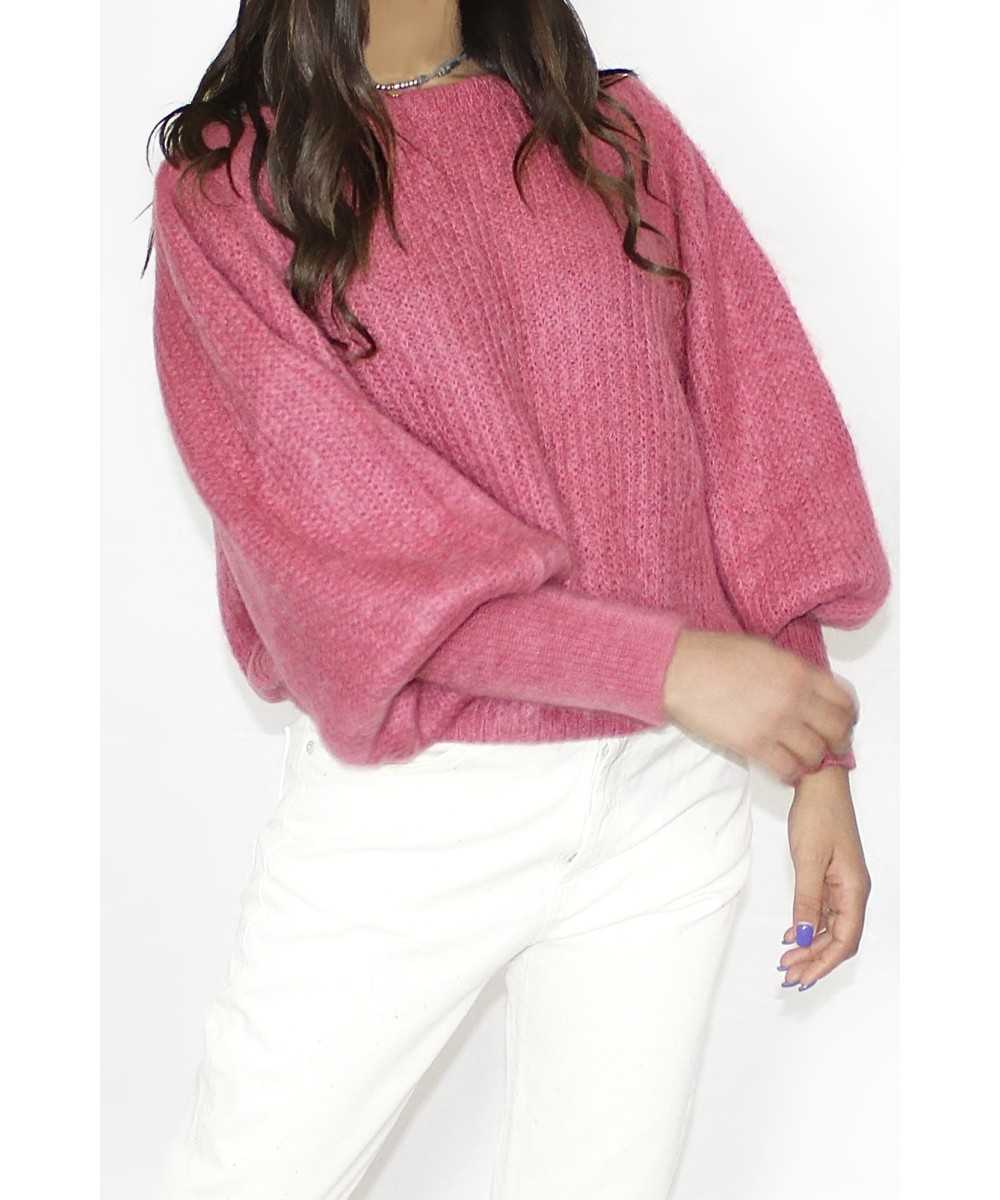 Maglione con manica a sbuffo in mohair garzato