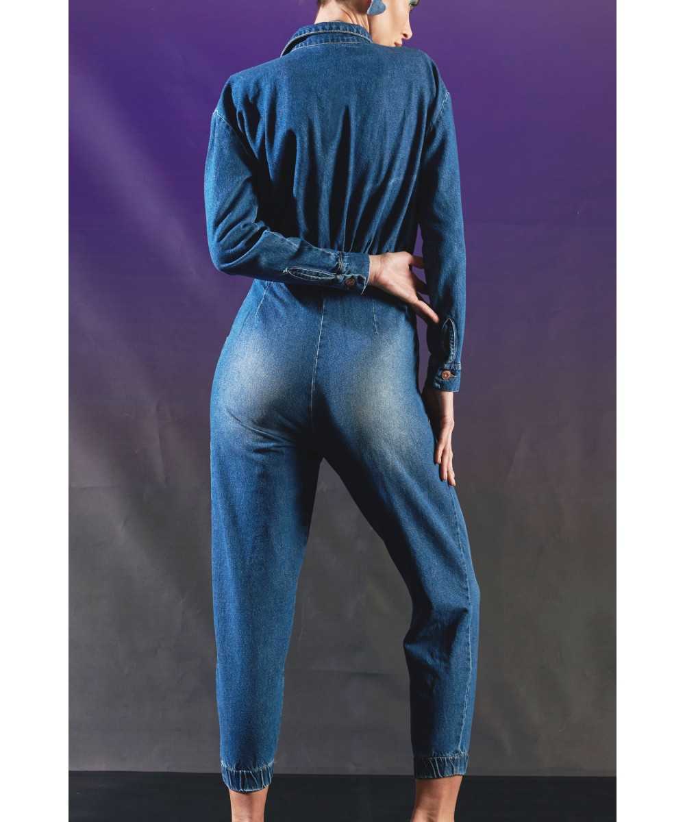 Tuta intera in denim con rever