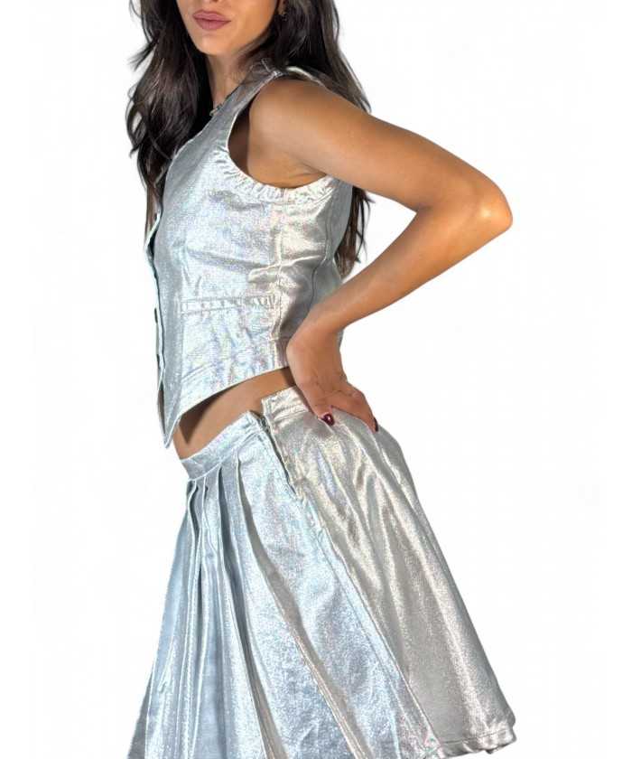 Gilet basic in metallic denim silver