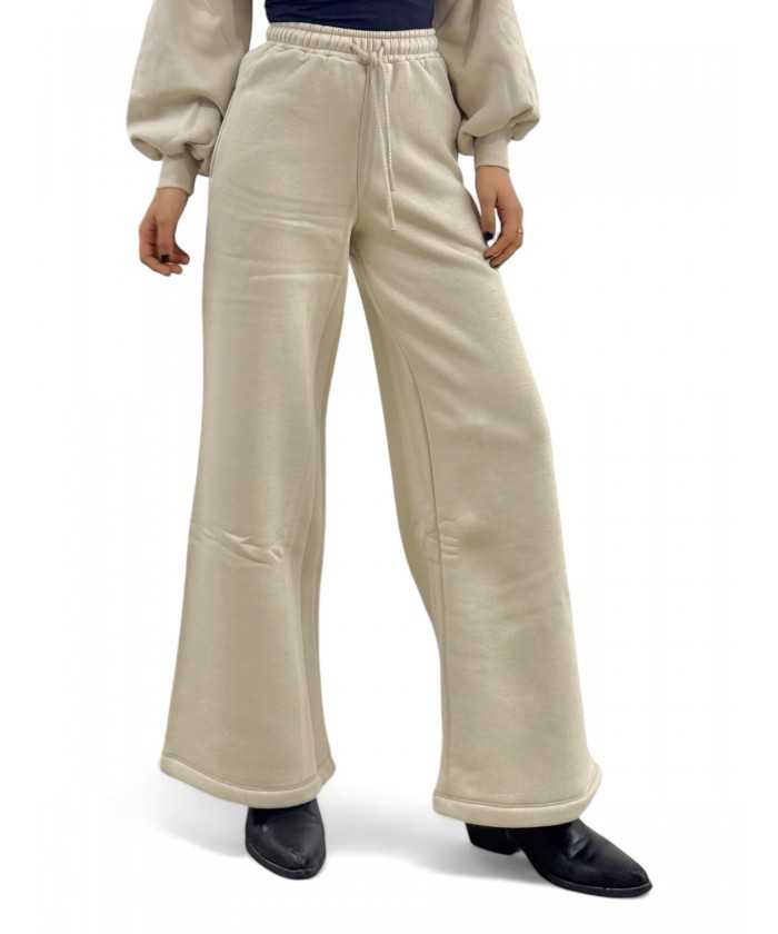 Pantaloni beige wide in...