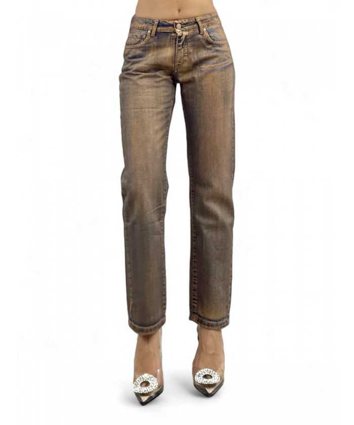 Pantaloni cigarette in denim perlato ruggine