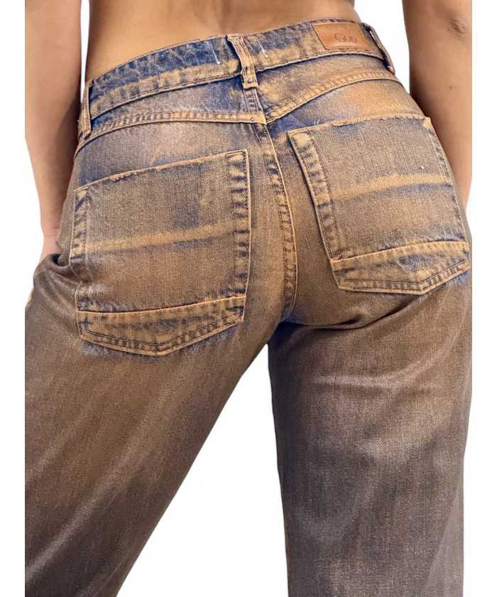 Pantaloni cigarette in denim perlato ruggine