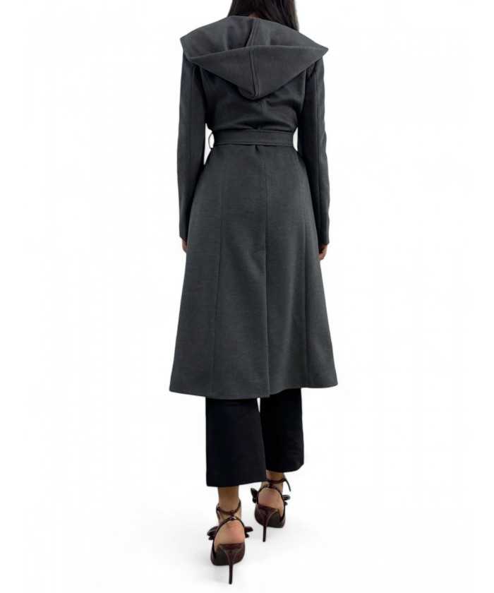 Cappotto lungo dark grey con cappuccio