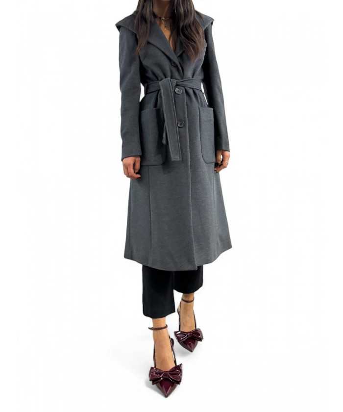 Cappotto lungo dark grey con cappuccio