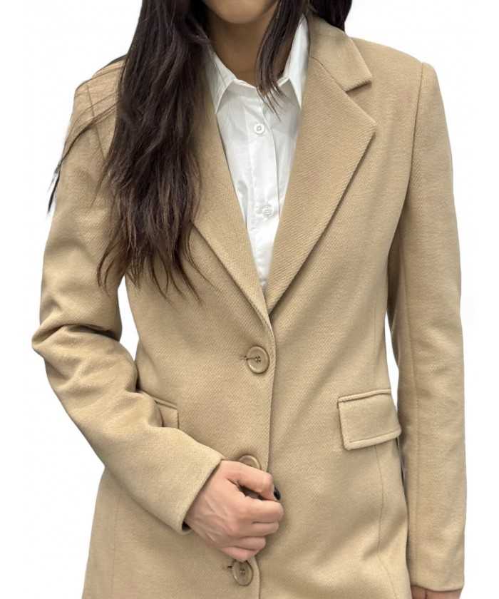 Cappotto camel lungo con spacchi davanti