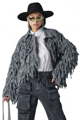 Bomber in denim grey fur