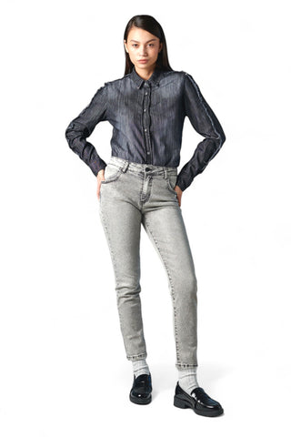 Camicia denim black basic con sfrangiatura