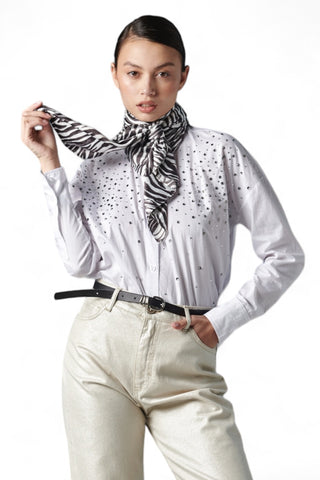 Camicia in popeline di cotone con applicazione strass