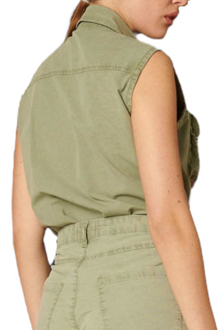 Camicia smanicata cargo in canvas militare