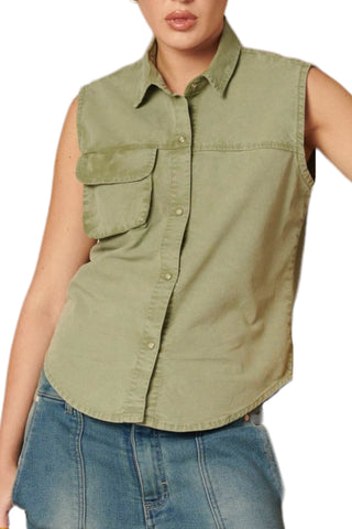 Camicia smanicata cargo in canvas militare