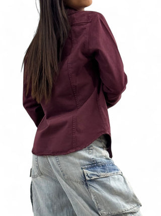 Camicia texana basic bordeaux in gabardine di cotone smerigliata