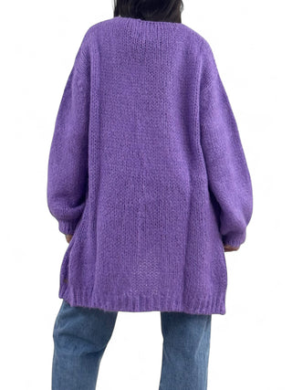 Cardigan-Cappotto viola in maglia in misto mohair garzato