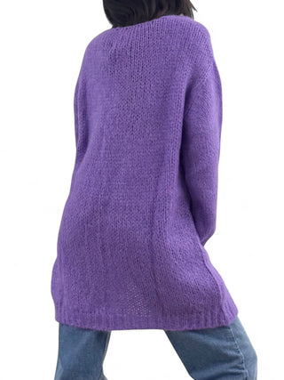 Cardigan-Cappotto viola in maglia in misto mohair garzato