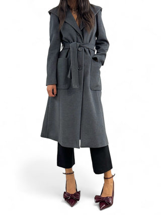 Cappotto lungo dark grey con cappuccio