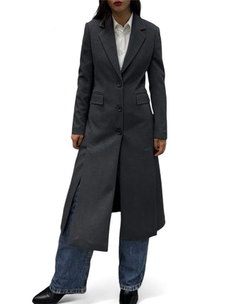 Cappotto dark grey lungo con spacchi davanti