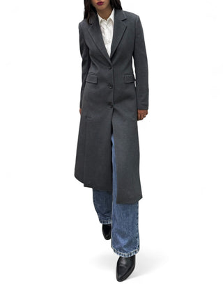 Cappotto dark grey lungo con spacchi davanti