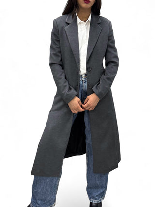 Cappotto dark grey lungo con spacchi davanti