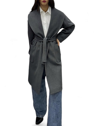 Cappotto lunghezza media dark grey con collo sciallato