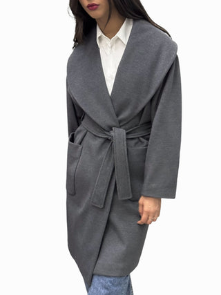 Cappotto lunghezza media dark grey con collo sciallato