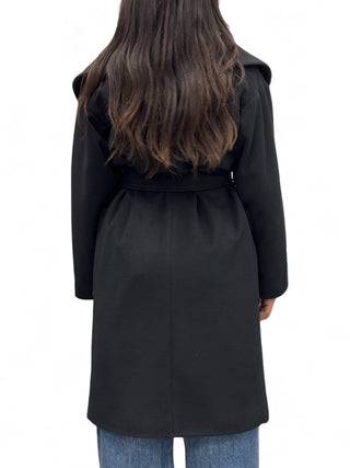 Cappotto lunghezza media nero con collo sciallato