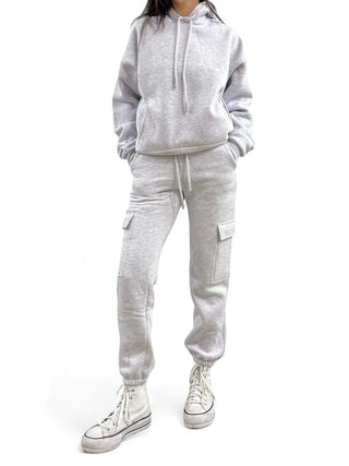 Felpa polycotton grey oversize con cappuccio e tasche a filo