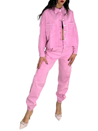 Giacca camicia oversize in drill di cotone rosa