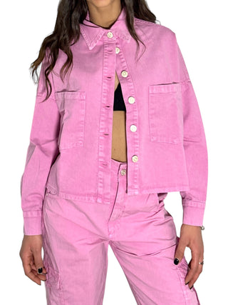 Giacca camicia oversize in drill di cotone rosa