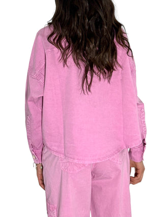 Giacca camicia oversize in drill di cotone rosa