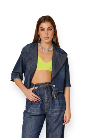 Giacca denim cropped a mezze maniche