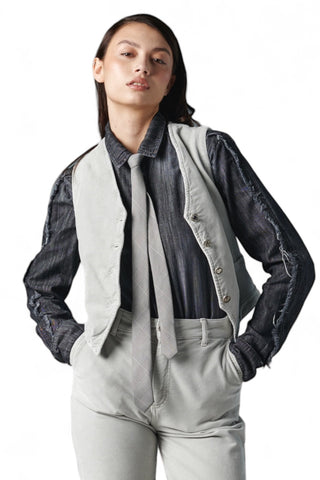 Gilet basic eco grey in velluto diagonale con bottoni gioiello