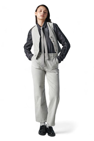 Gilet basic eco grey in velluto diagonale con bottoni gioiello