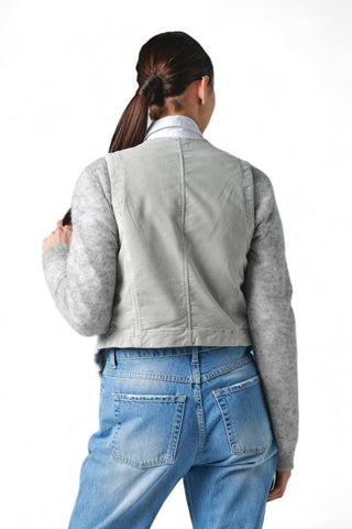 Gilet basic eco grey in velluto diagonale con bottoni gioiello