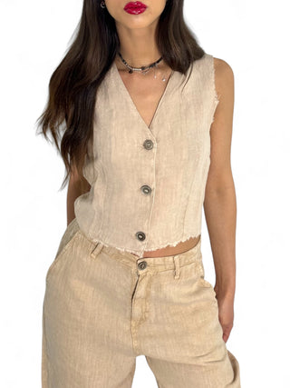 Gilet basic in puro lino beige