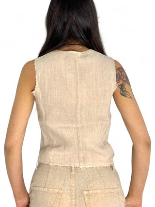 Gilet basic in puro lino beige