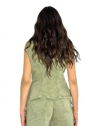 Gilet bustier denim in drill militare