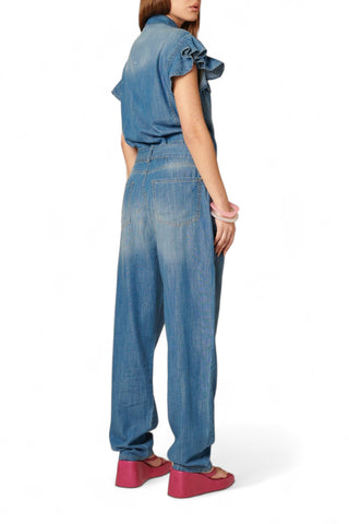 Jumpsuit in denim chambray relaxed fit con rouches maniche