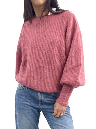 Maglione winter pink con manica a sbuffo in misto mohair garzato