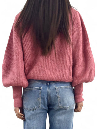 Maglione winter pink con manica a sbuffo in misto mohair garzato