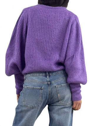 Maglione viola con manica a sbuffo in misto mohair garzato