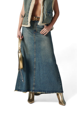 Maxi gonna godet in denim