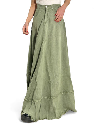 Maxi gonnellone in lino militare con balza frangia