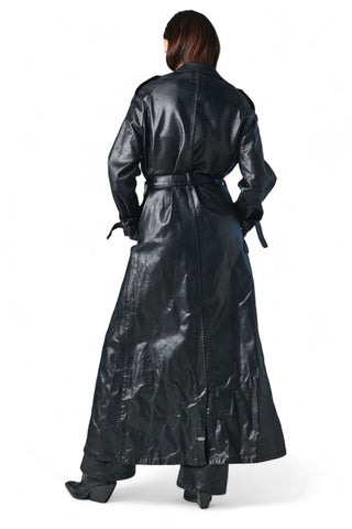 Maxi trench full lenght in metallic denim black