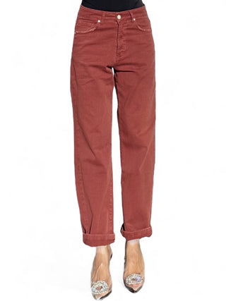 Pantaloni boyfriend in drill sienna con trattamenti denim