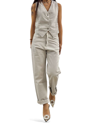 Pantaloni boyfriend in drill eco grey con trattamenti denim