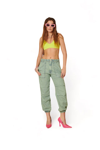 Pantaloni cargo in denim sovrattinto verde