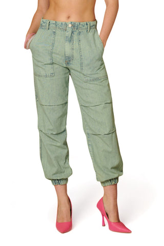 Pantaloni cargo in denim sovrattinto verde