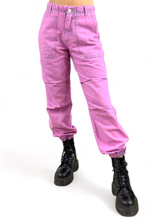 Pantaloni cargo in denim sovrattinto rosa