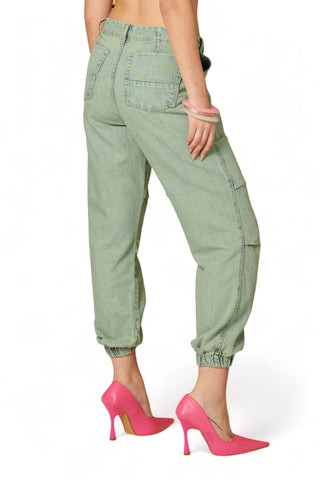 Pantaloni cargo in denim sovrattinto verde