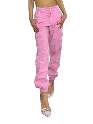 Pantaloni cargo in gabardine paracadute fondant barbie con elastico fondo