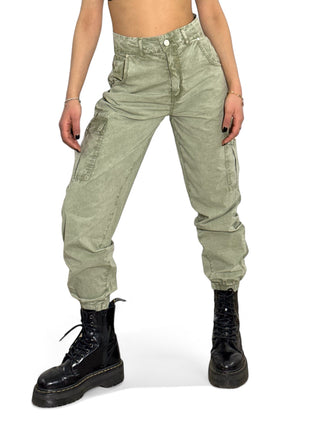 Pantaloni cargo in gabardine paracadute militare con elastico fondo